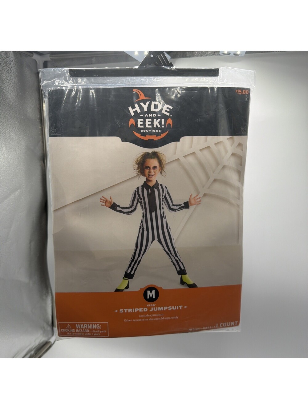 Hyde & Eek Striped Black White Jumpsuit Halloween Costume Kid Beetlejuice MEDIUM